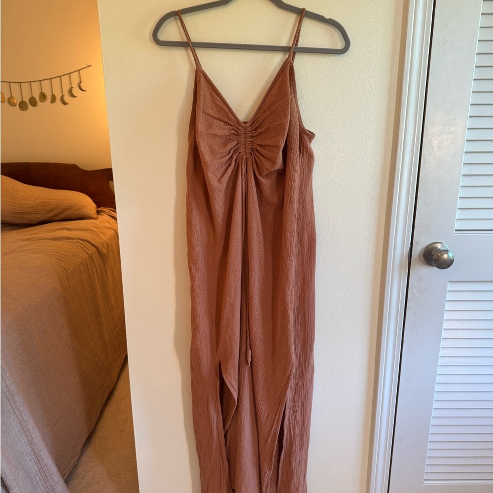 Women's Rust Brown Sleeveless Jumpsuit with Front Twist